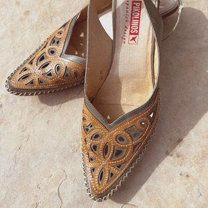 Pikolinos Leather Colorblock Pattern Slingback Pumps